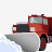 Red snowplow vehicle with gray plow blade on white background, front-facing view showing headlights and windshield.