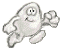 Two side-by-side pixelated cartoon characters with rounded bodies, smiling faces, and raised fists in motion.