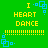 Green background with yellow text 'HEART DANCE' and blue square patterns, featuring a repeating pixelated design.