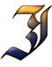 A stylized letter J with gradient coloring transitioning from gold to dark blue, featuring smooth curved shapes and a pixelated appearance against a light gray background.