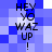 Blue and white pixelated background with black text reading "HEY YO WAZ UP!" arranged in vertical