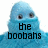 Two blue, pixelated, blob-like figures with large eyes and a single mouth, each displaying text on their bodies.
