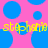 Pixelated text 'st@phani st@phani' in yellow-green gradient over blue circles on pink background.