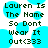 Pixelated text on a white background with cyan circular shapes, displaying 'Lauren Is The Name So Dont Wear It Out<333' in dark green block letters.
