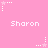 Pink background with repeated white pixelated text 'Sharon' and star-shaped icons with dotted lines, some icons change from pink to white stars.