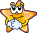 star-shaped cartoon characters with orange-yellow bodies, white bellies, and small crowns holding a blue 'E' symbol. The stars display varying facial expressions