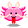 Four pixelated pink creatures with white horns, red tongues, and black eyes arranged in a on gray background
