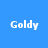 Four display the word 'Goldy' in white pixelated text on blue backgrounds of varying shades