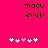 Bright pink background with black pixelated text 'macy ellen' above two of white and light pink heart icons