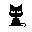 Two pixel-art black cats with white eyes and red mouths on a gray background, one cat has X-shaped eyes while the other has rectangular eyes.