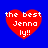 Four red heart-shaped icons with white text on a blue background, each displaying 'the best Jenna ly!!' in pixelated font.
