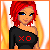Pixel art character with red hair and black top, transitioning from 'XO' text to 'on Fiah!' text amid orange flame background.