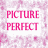 Static pixelated image with pink text "PICTURE PERFECT" on white background surrounded by blurred pink floral pattern.