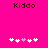 Bright pink background with 'Kiddo' text at top and five white/pink pixelated hearts below, two versions of the heart sequence displayed side-by-side.