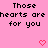 Pixelated pink background with repeated text and heart symbols in a