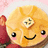 Pixelated pancake character with smiling face, pink cheeks, and butter slice on top, set against pink background with text overlays.