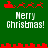 Green background with red pixelated Santa sleigh and reindeer icons above and below text reading 'Merry Ghrismas!' in white pixelated font.