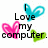 Pixelated icon with three hearts and text reading 'I Love my computer.'
