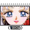 A 6-frame animated contact sheet showing a pixelated anime-style character with blonde hair and blue eyes, cycling through subtle facial expression changes while wearing red clothing.