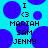 Pixelated blue background with purple circles, black text reading 'I <3 MARIAH SAM JENNY' in two identical side-by-side sections.