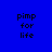 Blue background with green rectangular blocks and black text reading 'pimp for life' in pixelated font across multiple positions.