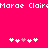 Pixelated text 'Marae Claire' repeats across a bright pink background with two of white and light pink heart symbols below