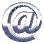 A contact sheet of 18 animated frames showing a metallic @ symbol icon in various rotation and perspective states against a gray background.