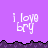 Pixelated text 'i love bry' on purple background with dark jagged border, displayed in multiple