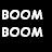 Black background with white text 'BOOM BOOM' on left and 'BLACK FF' on right, below which is a blue-and-white graphic of a falcon head.