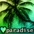 Animated contact sheet of a tropical buddy icon featuring palm trees and the word 'paradise' with heart symbols, displayed in 3x3 grid format across nine sampled frames.