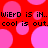 Red background with pink circles and repeated text 'WiERD is IN.. WiERD is IN. cool is out. cool is out.' in black pixelated font.