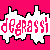 Pixelated 'degrassi' text logo split across two frames with pink and black backgrounds, displayed in a contact sheet layout.