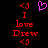 Pixelated red text and pink heart symbol on black background with repeated '<3' symbols at top and bottom.