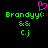Green text 'Brandyyc:' with two lines of green symbols below, a pink heart symbol above the left text block on black background.
