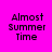 A bright pink background displays four variations of the text 'Almost Summer Time' with different white rectangular overlays covering parts of the text.