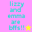 Pixelated text 'lizzy and emma are bffs!!' with star symbols on pink, yellow, and peach backgrounds.