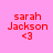 Red pixelated text on pink background shows 'sarah Jackson' with '<3' symbol, two identical static frames side-by-side.