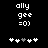 Pixelated white text and symbols on black background, two identical side-by-side with animated heart sequence