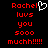 Red pixelated text on black background reads 'Rachel' with white heart symbol, followed by 'luvs you sooo muchh!!!!!'