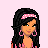 Pixel art contact sheet showing two frames of a cartoon character named Paige with long black hair, pink accessories, and blue dress on light pink background.