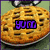Pixelated food images with purple text overlays: a waffle, chocolate dessert, and ice cream cones on red background.