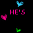 Pixelated text and heart symbols on black background with gray rectangle, featuring pink, blue, and green elements in a retro digital style.