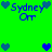 Pixelated green background with blue text 'Sydney Ott' and heart symbols in various positions