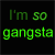 Animated icon displays text "I'm so gangsta I carry a paintball gun" in multiple color variations across four with blue and green backgrounds