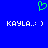 Blue background with green pixelated heart symbol above two identical white text lines reading KAYLA.: )