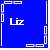 Static pixel art icon with blue background and white border featuring stylized text "Liz" in the center.