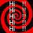 Four identical red and black spiral patterns with white text "Hi" and exclamation marks arranged in vertical on a solid red background