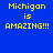 Blue background with yellow pixelated text reading "Michigan is AMAZING!!!" in four identical quadrants.