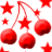 Red cherries and stars on white background with partial text reading 'SWEET' in red pixelated letters.