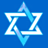 A pixelated Star of David on a blue background with cyan text reading 'nun gimmel hay shin' and 'watch the dreidel spin, spin SPIN! happy hannukah and happy holidays'.